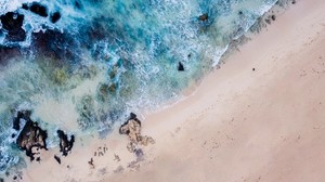 beach, sea, top view, waves, shore - wallpapers, picture