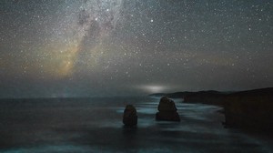 beach, night, starry sky, milky way, sea - wallpapers, picture