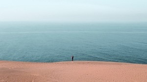 beach, ocean, silhouette, sand, haze, horizon - wallpapers, picture