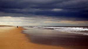 spiaggia, sabbia, costa, oceano, uomo, solitudine, nuvoloso, vuoto