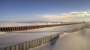 beach, snow, fence, cover - wallpapers, picture