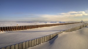 ビーチ、雪、フェンス、カバー