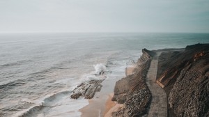 海岸，顶视图，海洋，道路，悬崖