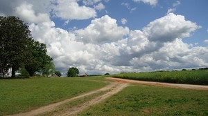 field, road, home, landscape