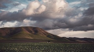field, hills, clouds, landscape, relief - wallpapers, picture