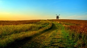 campo, mulino, orizzonte, estivo, erba, tramonto - wallpapers, picture