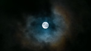 full moon, clouds, night, dark, cloudy