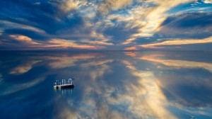 pontoon, raft, sea, horizon, sunset - wallpapers, picture
