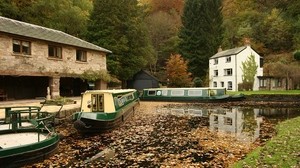 pier, boats, pleasure, river, leaves, autumn