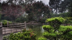 pond, garden, playground, vegetation, cloudy