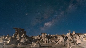 desert, rocks, landscape, starry sky, night - wallpapers, picture