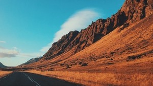 desert, hills, road, marking
