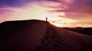 desierto, arena, hombre, cielo, tarde