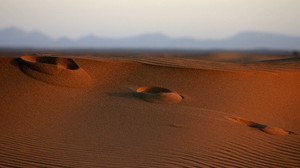 öken, sand, fotavtryck, kväll