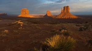 desierto, tarde, vegetación, sombra, cañones