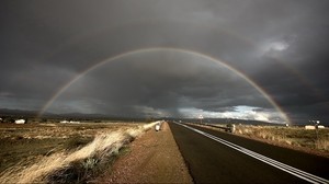 rainbow, road, steppe, asphalt