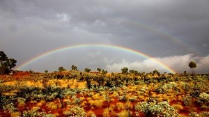 rainbow, shrubs, wild west, vegetation, sand - wallpapers, picture