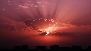 夜明け、空、太陽、日の出、雲