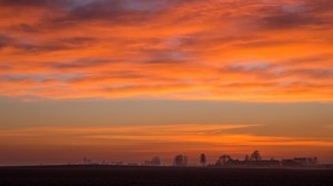 amanecer, campo, niebla, paisaje, nubes