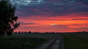 dawn, sunrise, horizon, road, clouds, morning, grass, sky - wallpapers, picture