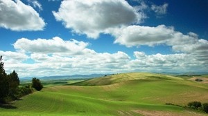 plain, greens, clouds, fields, calm