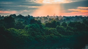 river, trees, horizon, sky - wallpapers, picture