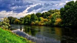 river, trees, greens, summer