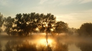 river, horizon, dawn, silence