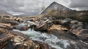 fiume, montagna, corso, aspirazione, grigio