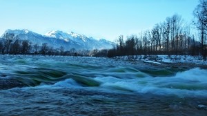 river, mountains, trees, course, nature - wallpapers, picture