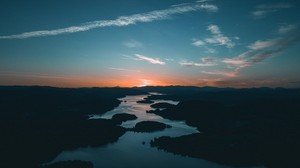 river, mountains, sunset - wallpapers, picture