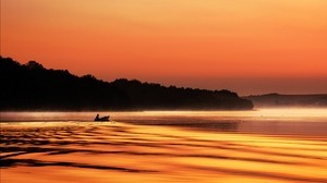 river, boat, silhouette, twilight