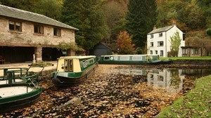 河，船，秋天，树叶 - wallpapers, picture