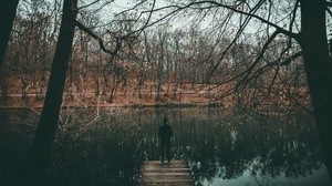 river, loneliness, solitude, autumn, trees, water, pond