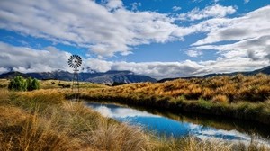 río, hierba, cielo, hermoso, verano