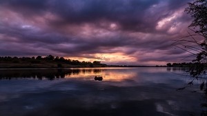 river, sunset, trees, clouds, dusk - wallpapers, picture