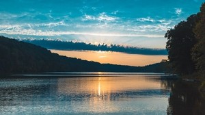 river, sunset, trees, clouds - wallpapers, picture