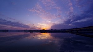 river, sunset, horizon, twilight