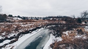river, winter, ice, snow