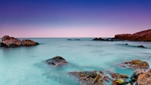 reefs, water, light blue, horizon, line, stones, sky, blue, morning