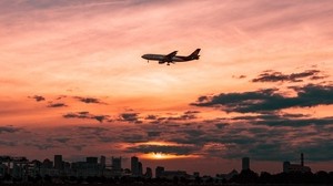 airplane, sky, flight, clouds, sunset - wallpapers, picture