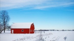 barn, winter, sky, tree - wallpapers, picture