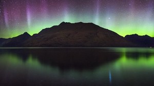 pohjoisvalot, aurora, vuori, järvi, Queenstown, Uusi-Seelanti