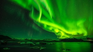 northern lights, aurora, sky, starry sky, night, green