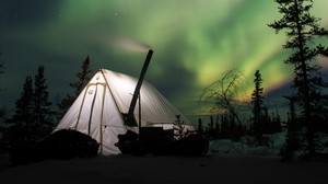 norrsken, aurora, tält, camping, natt