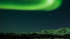 northern lights, mountains, night, starry sky, green, north