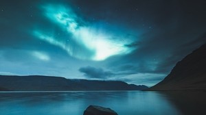 northern lights, lake, mountains, night, sky - wallpapers, picture
