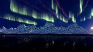 northern lights, mountains, aurora