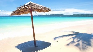 deck chair, canopy, shore, tropics, sand, shadows - wallpapers, picture