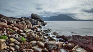 scotland, stones, mountains, sea